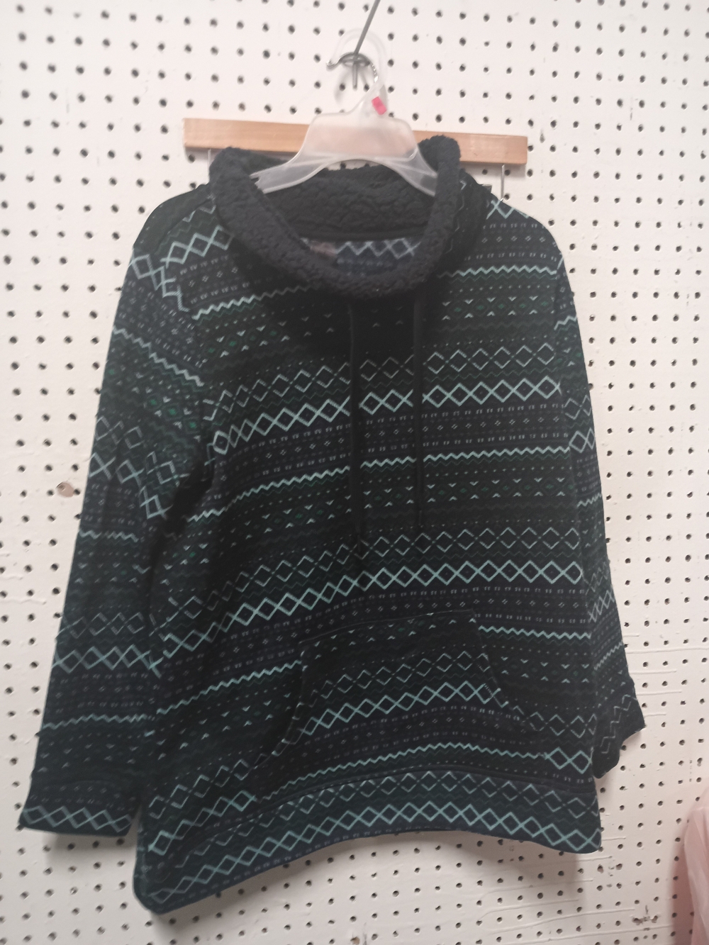 St. John's Bay Black Sweater with Teal Geometric Pattern